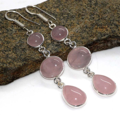 Серьги с камнем розовый кварц YES-50919