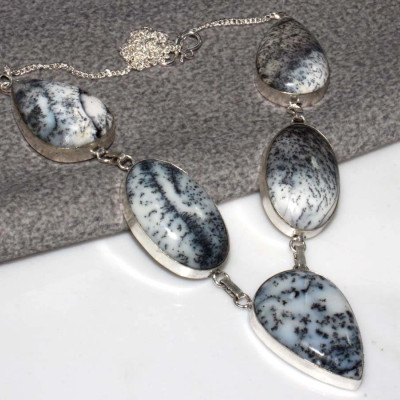 Ожерелье с камнем дендрический опал CNG-38439