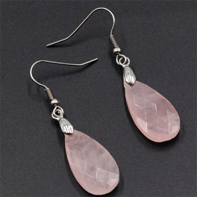 Серьги с камнем розовый кварц С52
