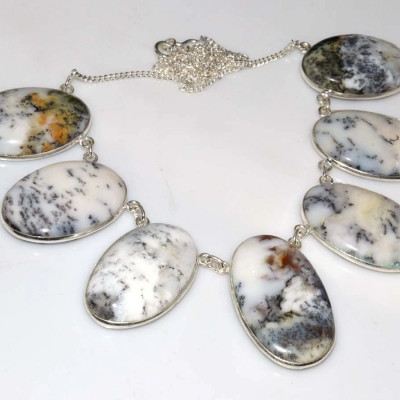 Ожерелье с камнем дендрический опал CNG-44378