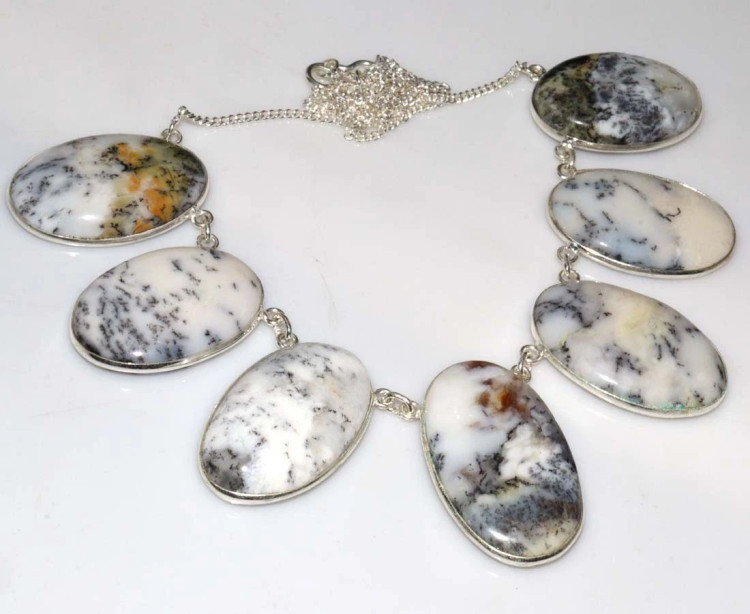 Ожерелье с камнем дендрический опал CNG-44378