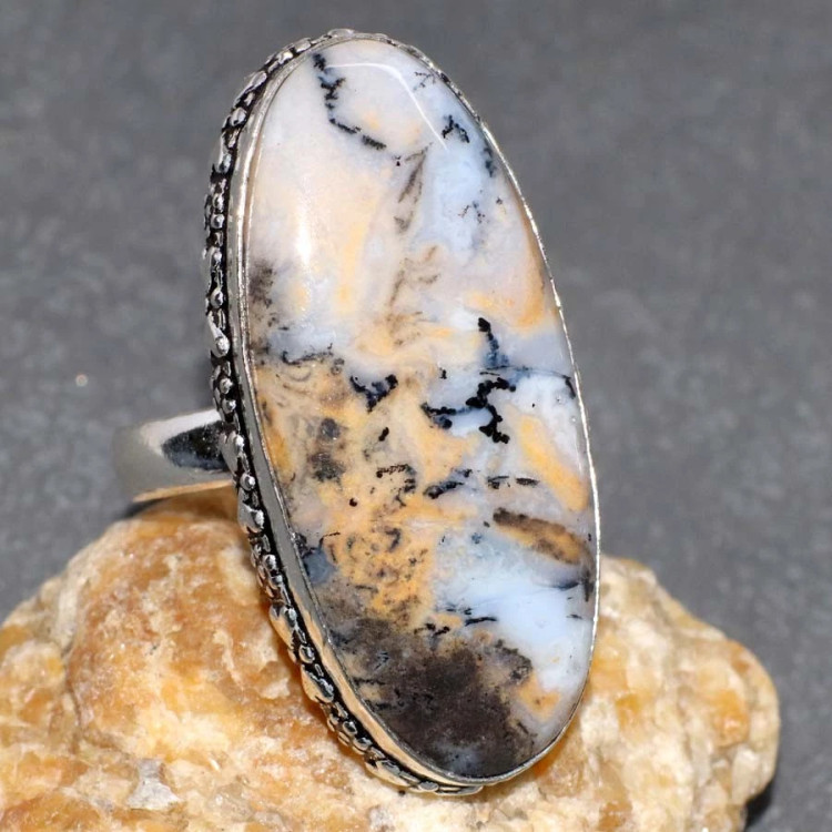 Кольцо с камнем дендрический опал, 17 размер WOW-348