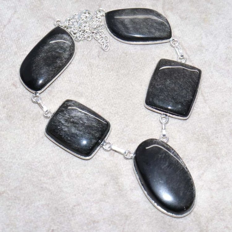 Ожерелье с камнем серебристый обсидиан WOW-25428