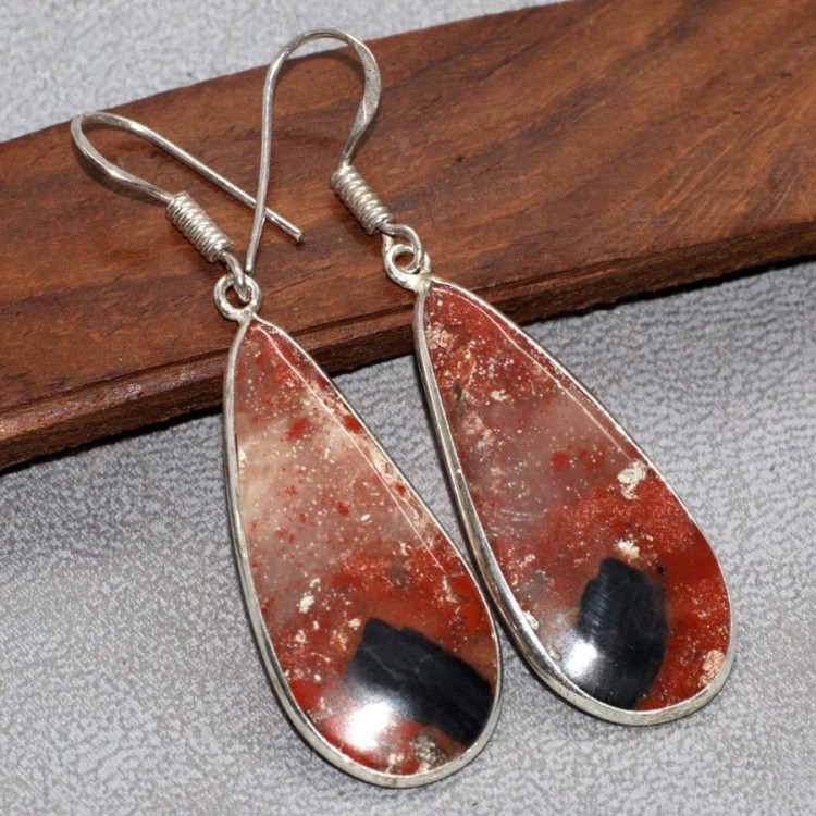 Серьги с камнем красная яшма YES-48682