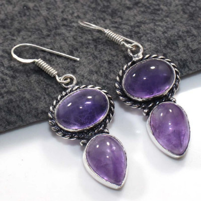 Серьги с камнем аметист CNG-20502