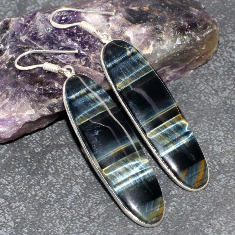 Серьги с камнем вороний глаз W0W-3642