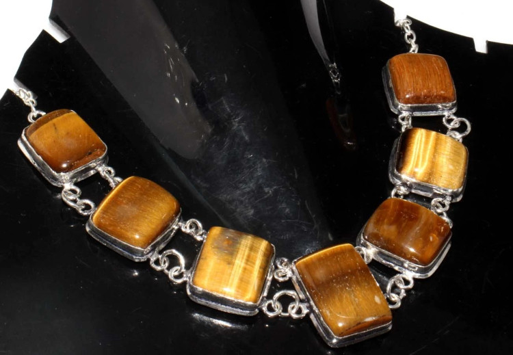 Ожерелье с камнем тигровый глаз CNG-34893