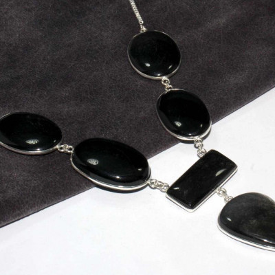 Ожерелье с камнем серебристый обсидиан CNG-29615