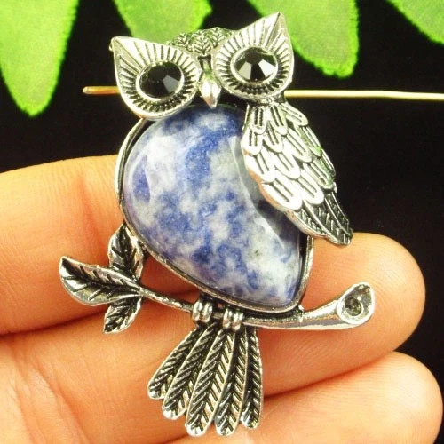 Подвеска Сова с камнем содалит H02770