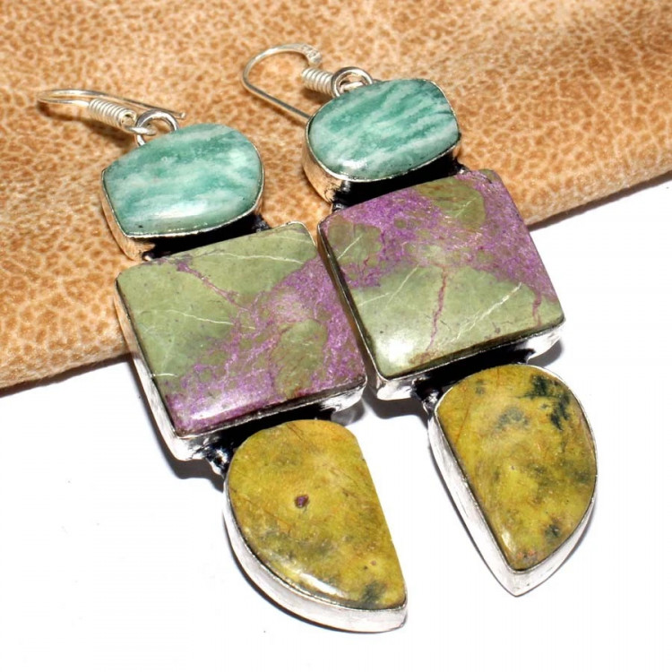 Серьги с камнем стихтит, амазонит, пурпурит CNG-31218