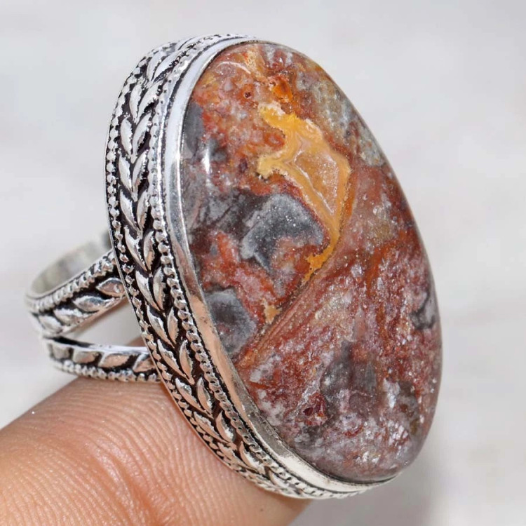 Кольцо с камнем мексиканский агат, 19 размер WOW-19491
