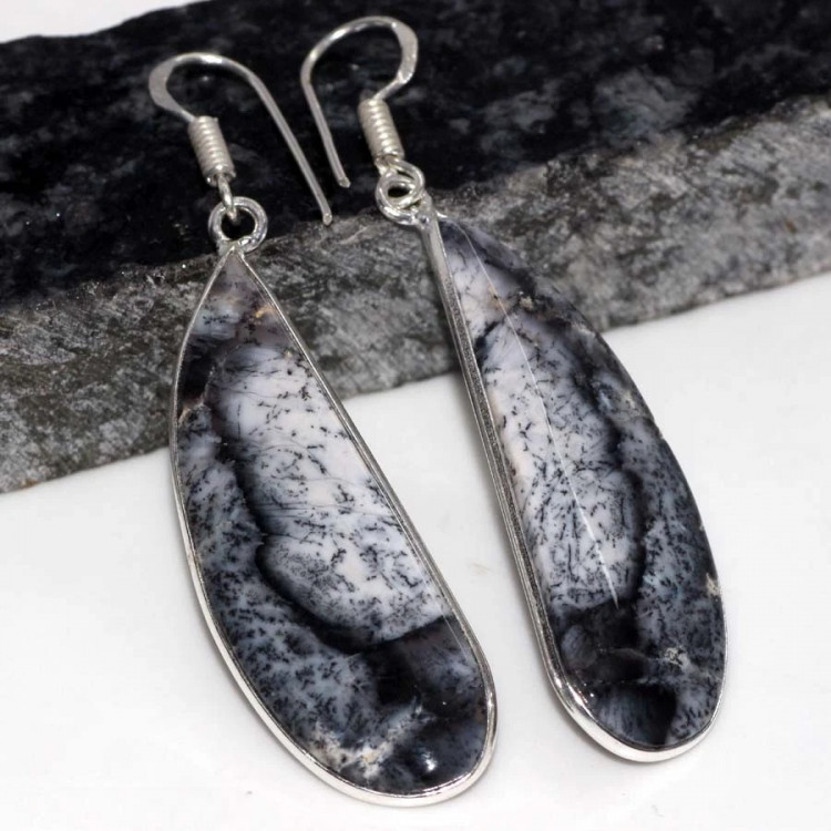 Серьги с камнем дендрический опал YES-50449